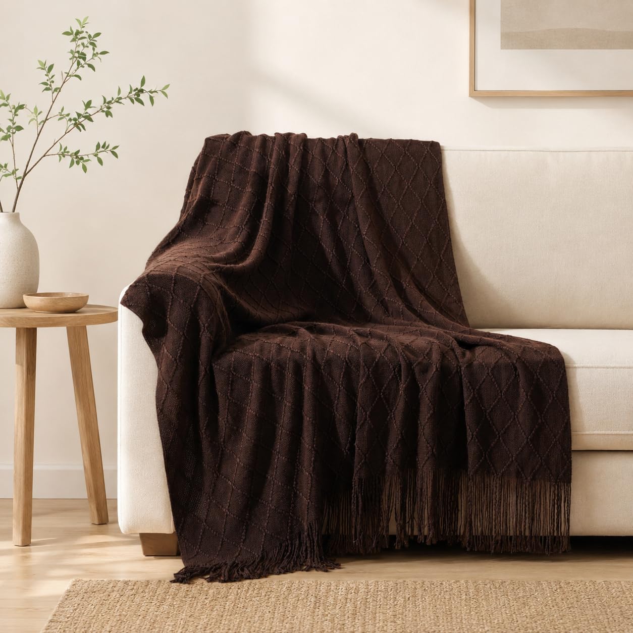 Amazon｜BATTILO HOME ダークブラウン スローブランケット カウチ用