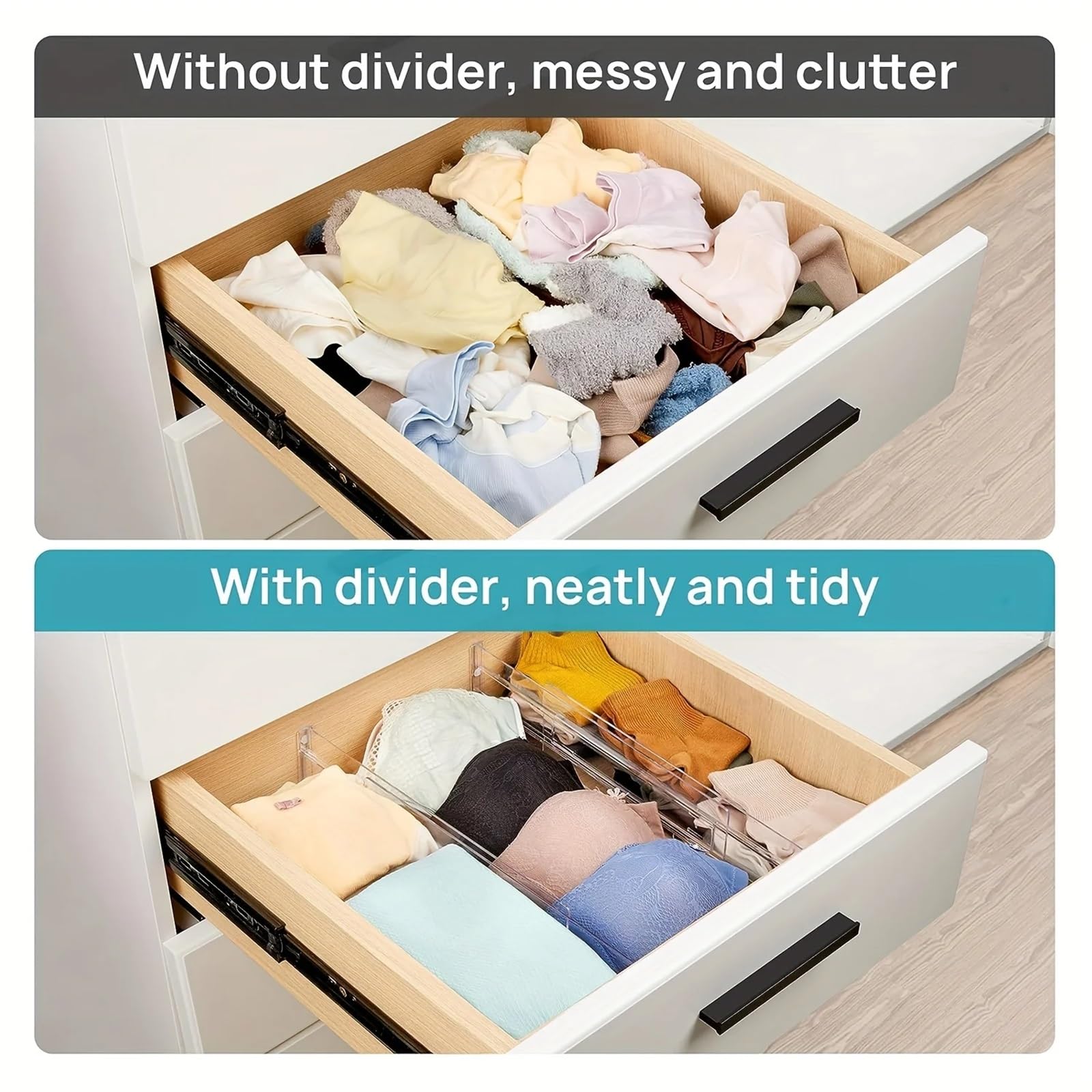 Separadores de cajones transparentes, organizador ajustable for ropa, cocina, cosméticos oficina, bueno for almacenamiento ordenado, 4/5/6 Uds(4pcs)