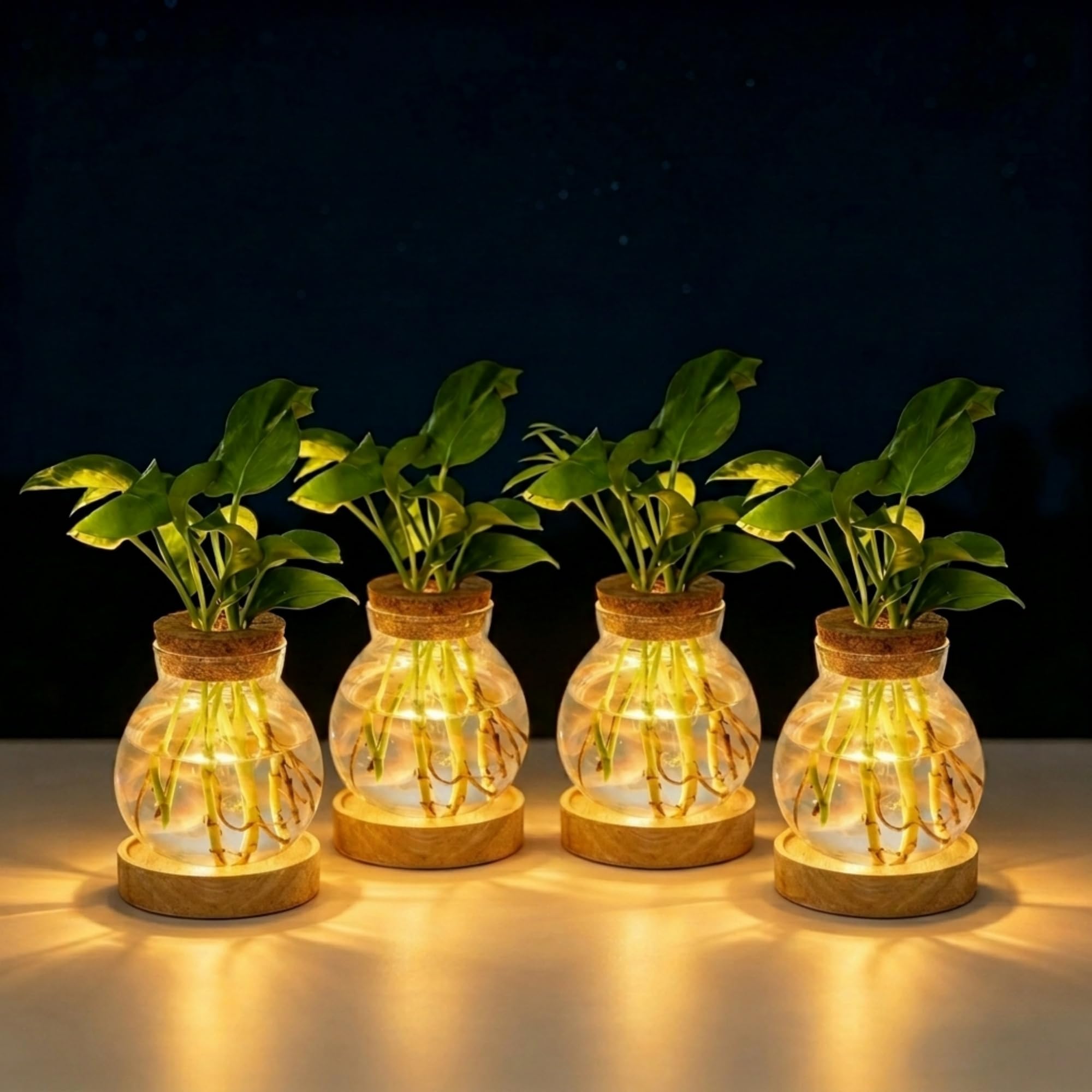 Pflanzen-Anzuchtstation mit Licht, Glas-Terrarium mit stufenloser Dimmfunktion, Hydrokultur-Glasbehälter, Vase, Gläser, Gartenarbeit, Geschenke für Mutter, Frauen, Pflanzenliebhaber, 4 Stück
