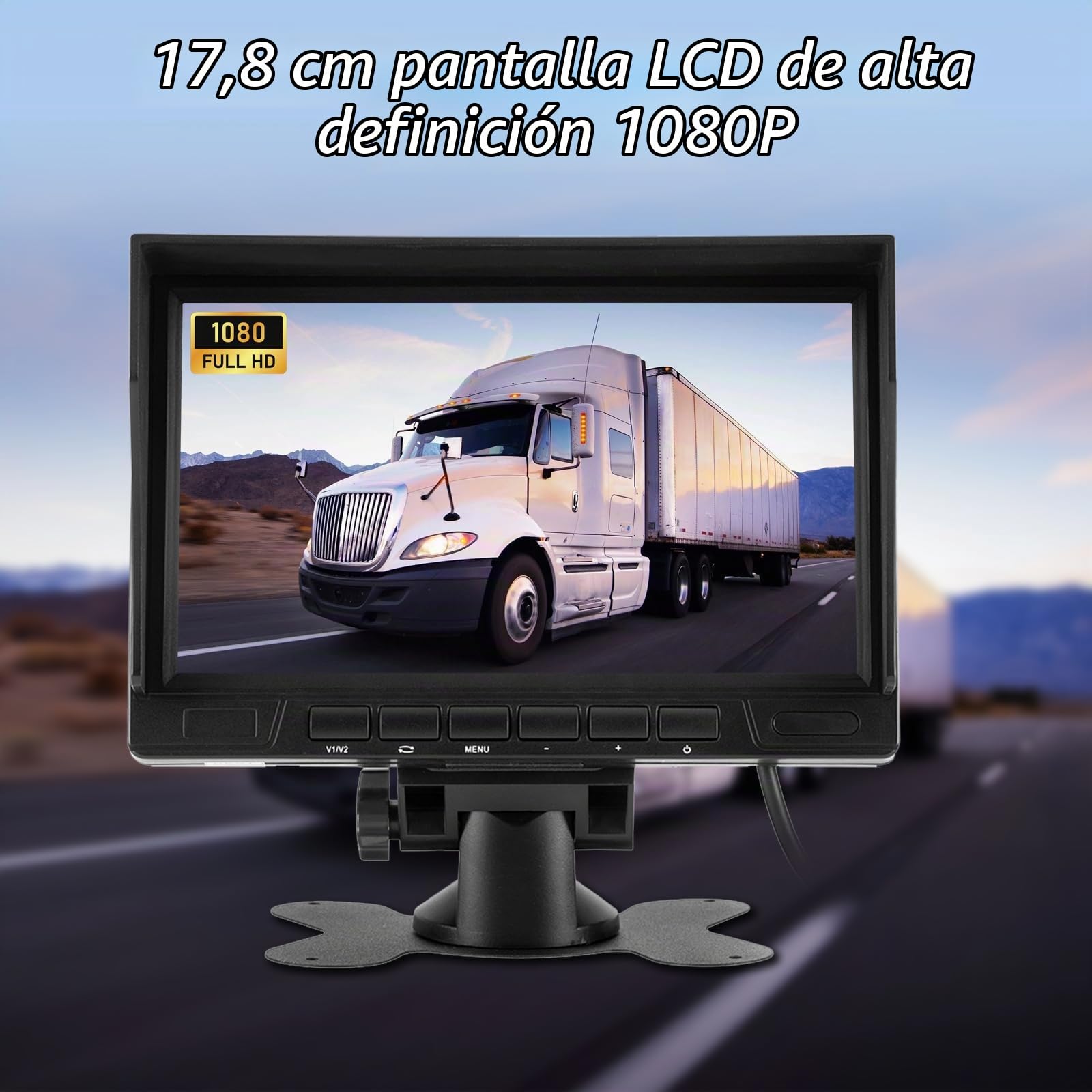 NHOPEEW Kit de Monitor de Cámara de 7 Pulgadas con Cámara de Reversa 1080P - Impermeable IP69 / Visión Nocturna Súper/Gran Ángulo - Kit de Monitor para Camiones/Autobuses/Remolques/Caravanas