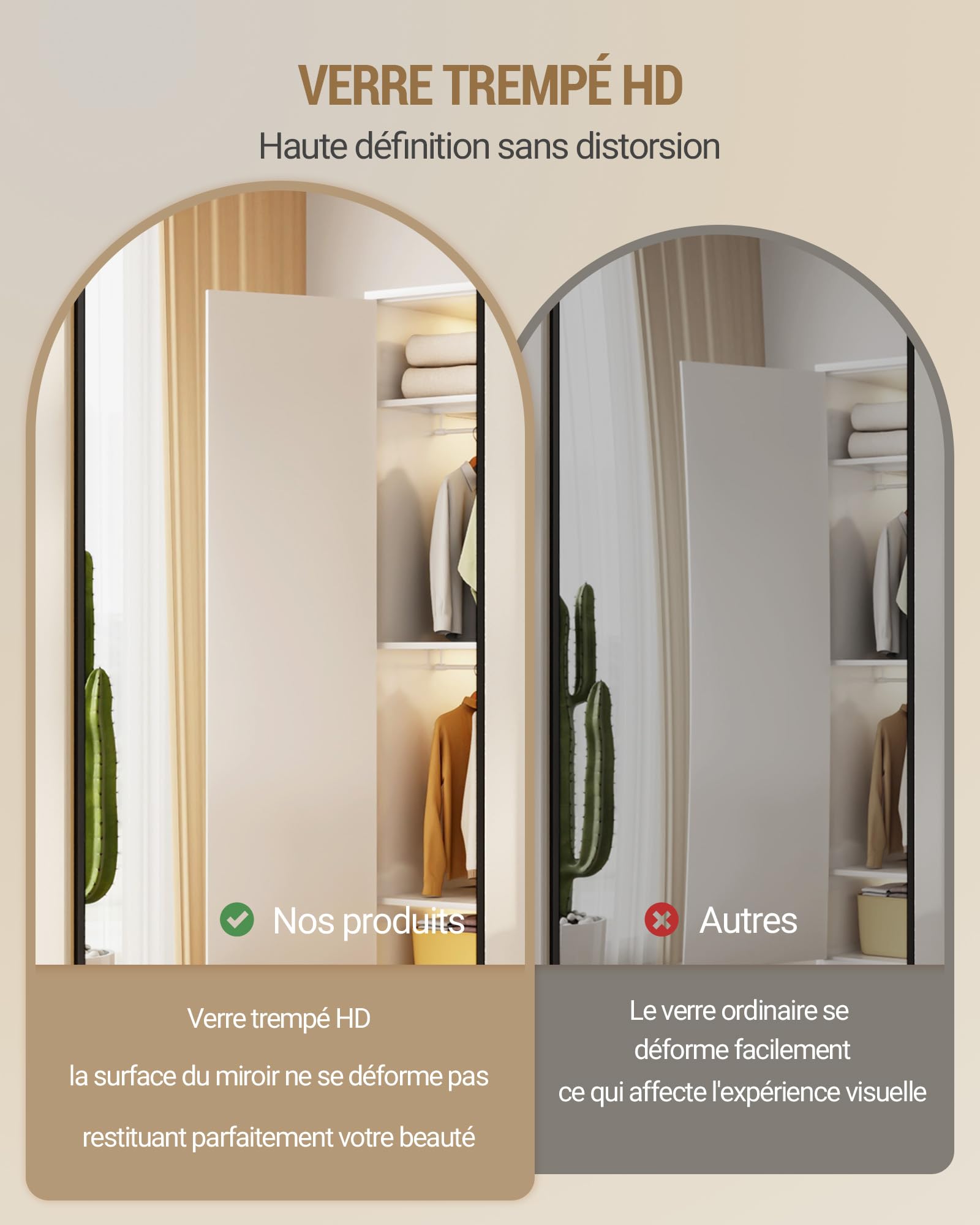 Miroir Intégral sur Pied 160x50 cm Verre Trempé Cadre Aluminium Noir