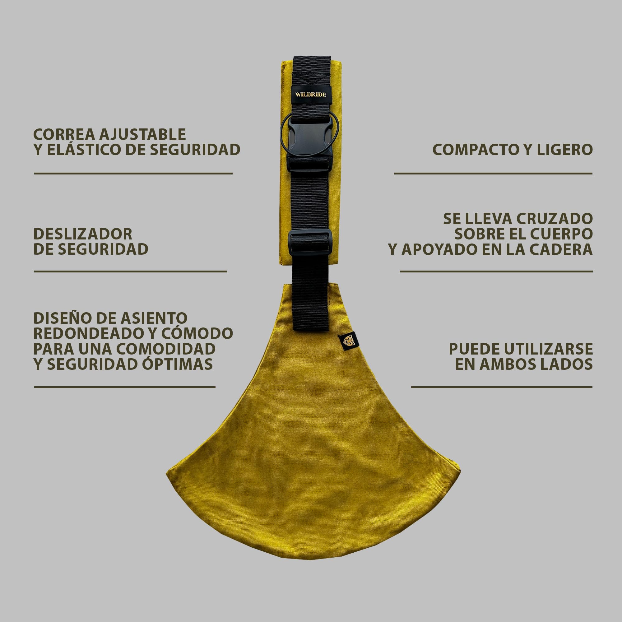 Wildride Portabebé Bandolera Dirty Desert, Portabebe Lateral para Niños de 9 Meses a 4 Años, hasta 20 kg, Algodón 100%, Plegable y Compacto, Certificado SGS