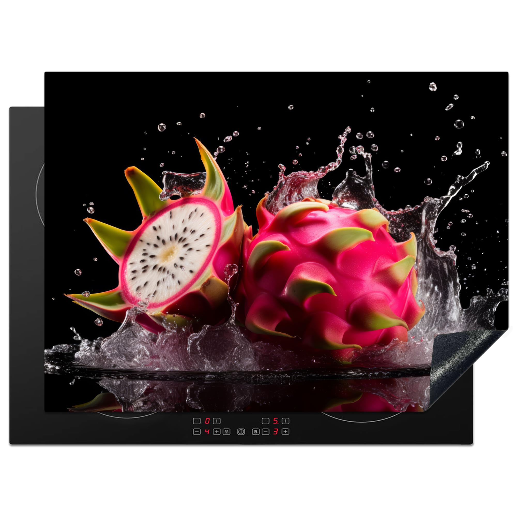 KitchenYeah© Induction Hob Cover Protector Mat 20.5"x28" / 71x52 cm Kitchen Universal Ceramic Covers for Electric Cookers Vinyl Dragon Fruit - Black - Water - Fruit