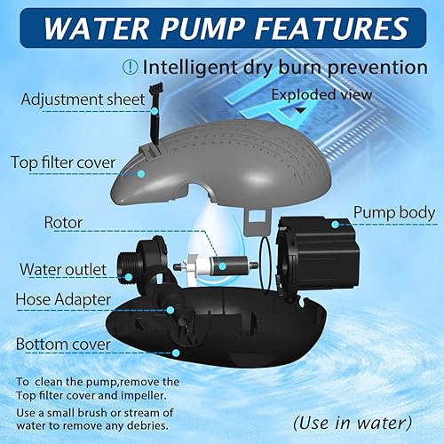 Miniatura 4 de Water Rebirth Bomba de agua sumergible para acuario, bomba de estanque al aire libre, bomba de cascada adaptada a múltiples filtros HFP2500 120V60HZ