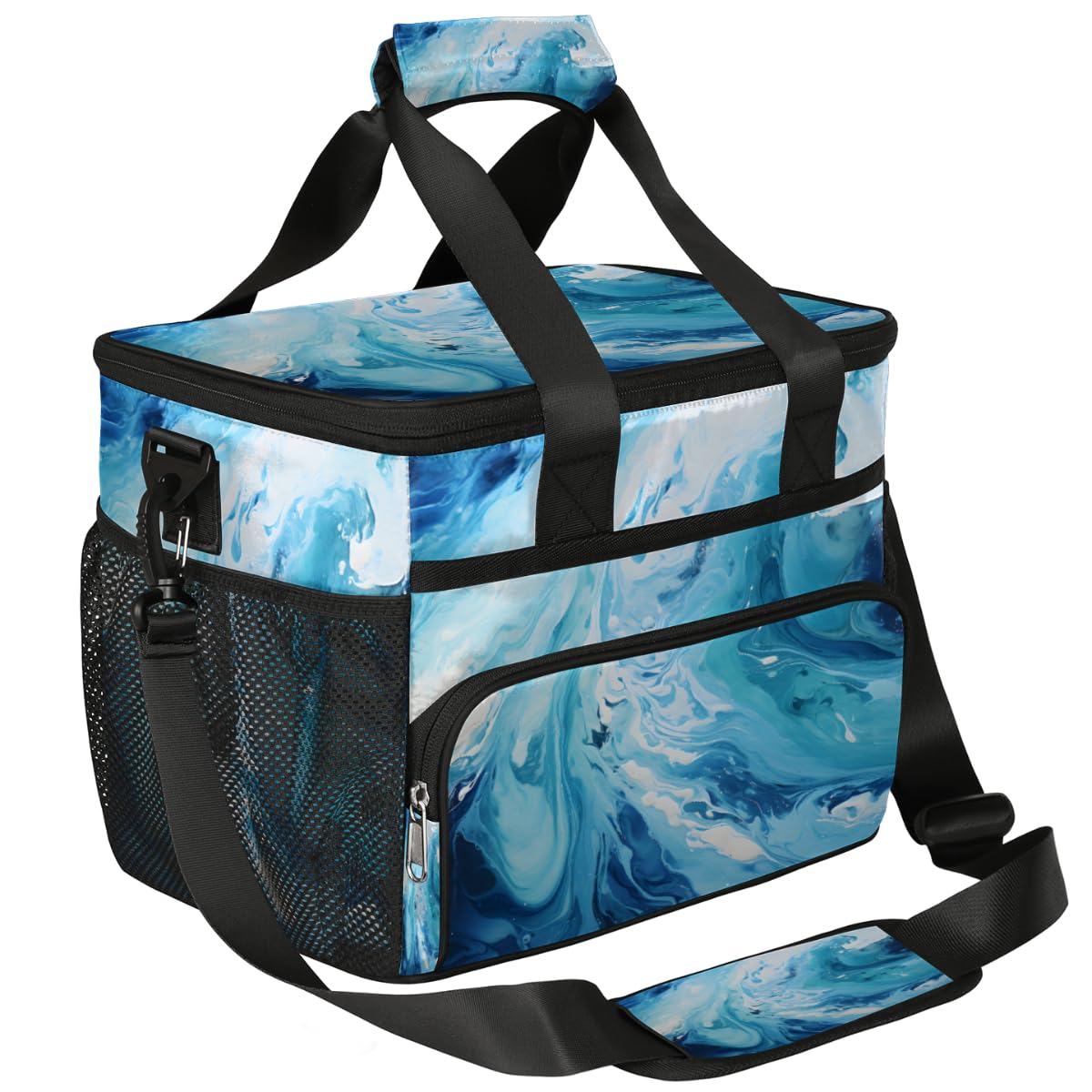 Blue Liquid Texture Insulated Picnic Backpack Lunch Box for Women Men Picnic Basket Tote Lunch Bag Picnic Bag Portable Lunch Bags for Picnic, Beach, Work, Trip,Office, Camp Marbling Skin