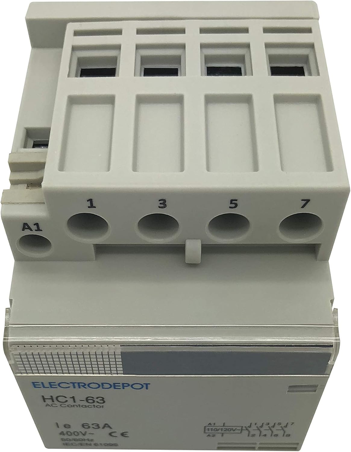 Electrodepot 60 Amp 4 Pole Normally Open IEC 400V Contactor (Silent Operation) – 110-120VAC Coil, Inductive 40A, Resistive 60A with Mounting Base for DIN Rail (2 Pack)