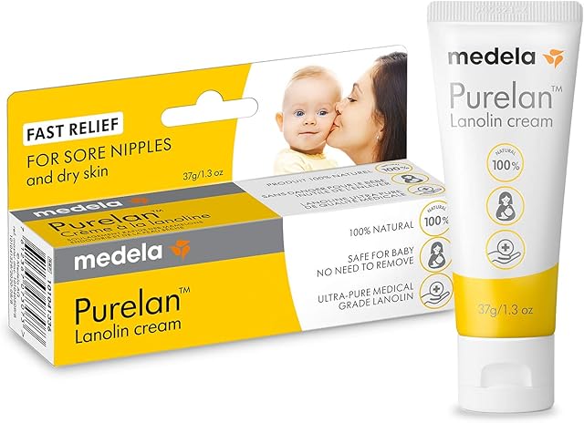 Medela Purelan 37g Lanolin Nipple Cream - Fast Relief for Sore Nipples and Dry Skin, 100% Natural, Hypoallergenic, Dermatologically Tested and Free from Fragrance