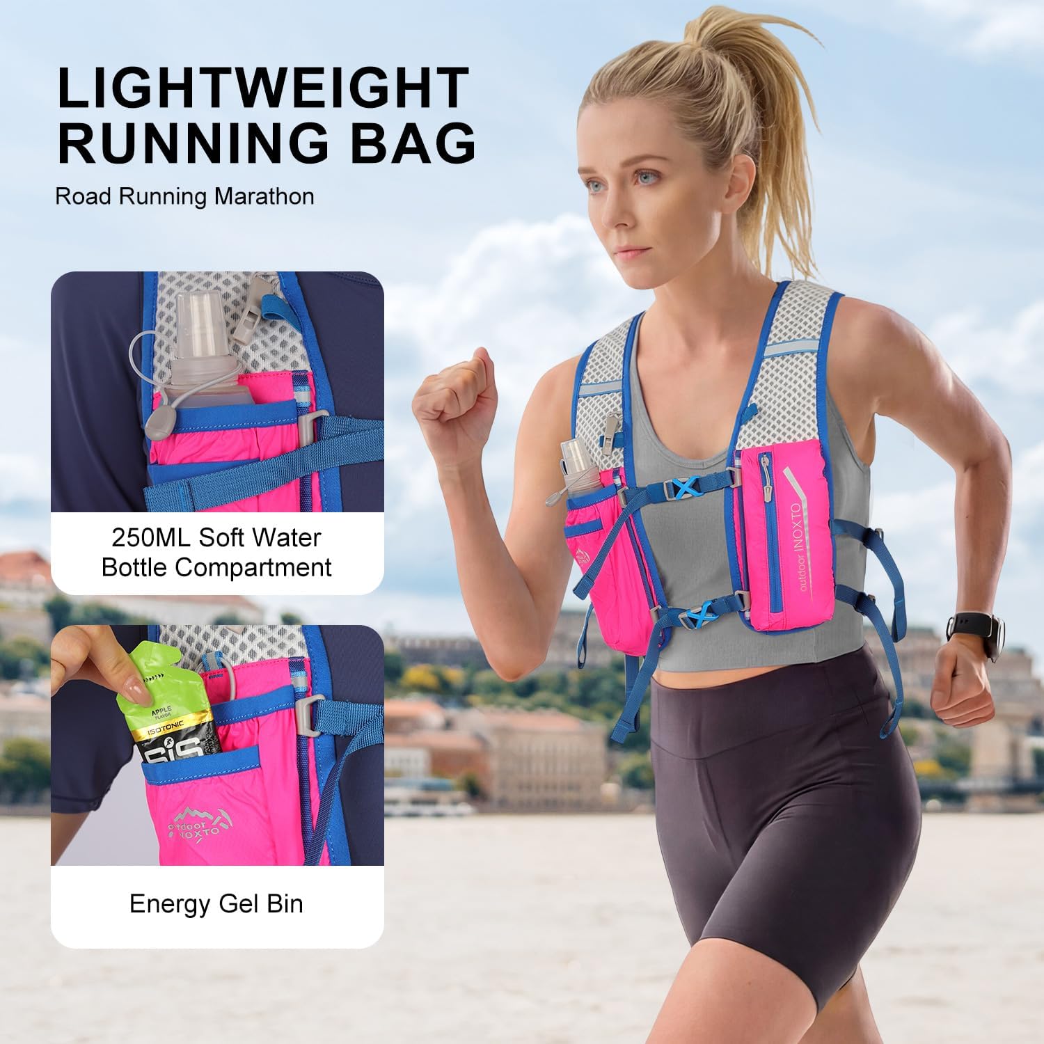 INOXTO Running Hydration Vest Backpack,Lightweight Insulated Pack with 1.5L Water Bladder Bag Daypack for Hiking Trail Running Cycling Race Marathon for Women Men