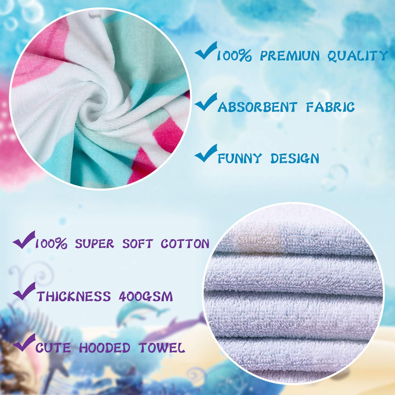 Toalla de baño con capucha para niños, 100 % algodón, súper suave y absorbente, manta de baño de dibujos animados, para natación, surf, poncho deportivo para niños y niñas (arco iris)