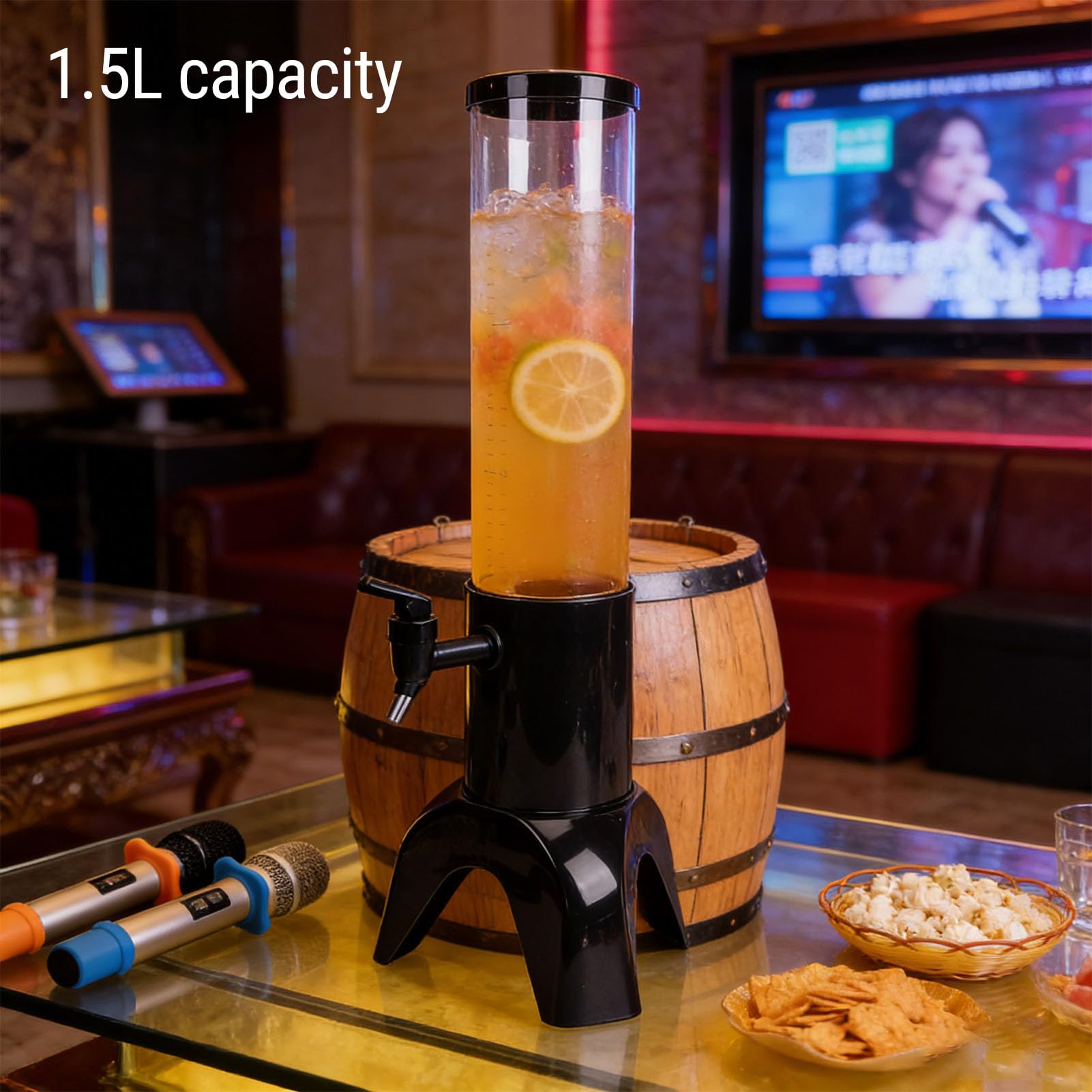 1. Dispensador Mimosa Tower Dispensador de Bebidas Transparente de 1,5 L para Fiestas Bar Eventos Al Aire Libre Material PC/ABS Negro