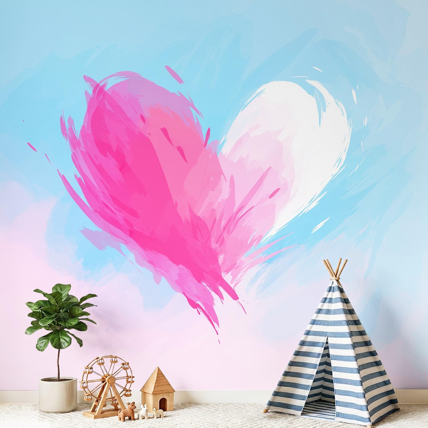 Tapeta 3D minimalistyczna, romantyczna, różowa, 315 x 215 cm, mural ścienny, kształt serca, miękka tapeta mural do sypialni, przedszkola, malowniczego ogrodu