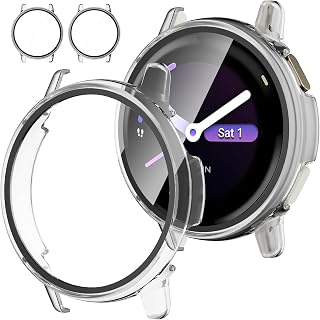Rc-Z Screen Protector Case for Garmin vivoactive 6 Smartwatch, [2-Pack] Hard PC Bumper & Tempered Glass Full Face Cover Replacement Accessories for Active 6, Clear