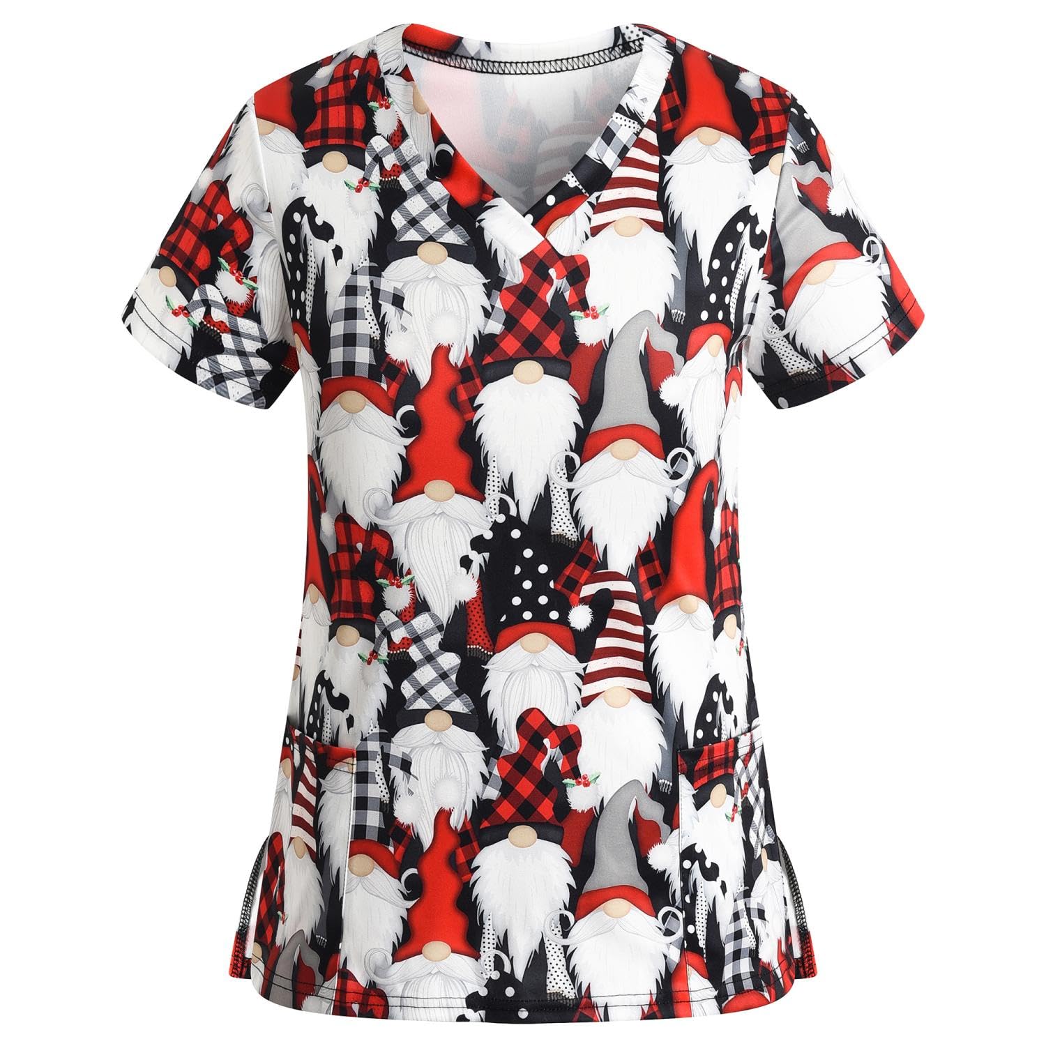 Christmas Scrub Tops Women Cute V Neck Short Sleeve Santa