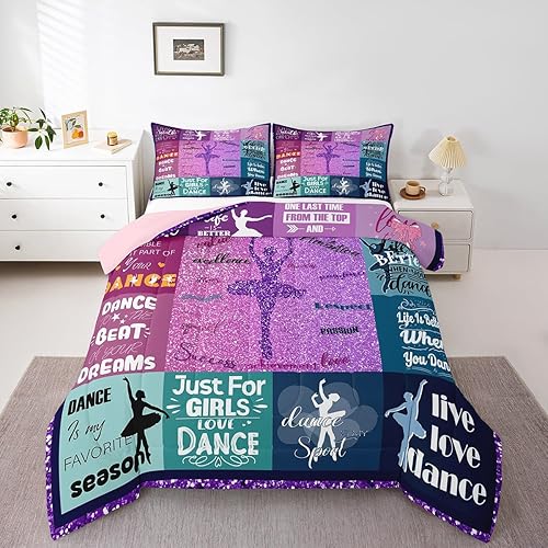 Miniatura 1 de Erosebridal Juego de edredón para niñas de baile, tamaño individual, juego de ropa de cama de ballet con purpurina para niños, adolescentes y