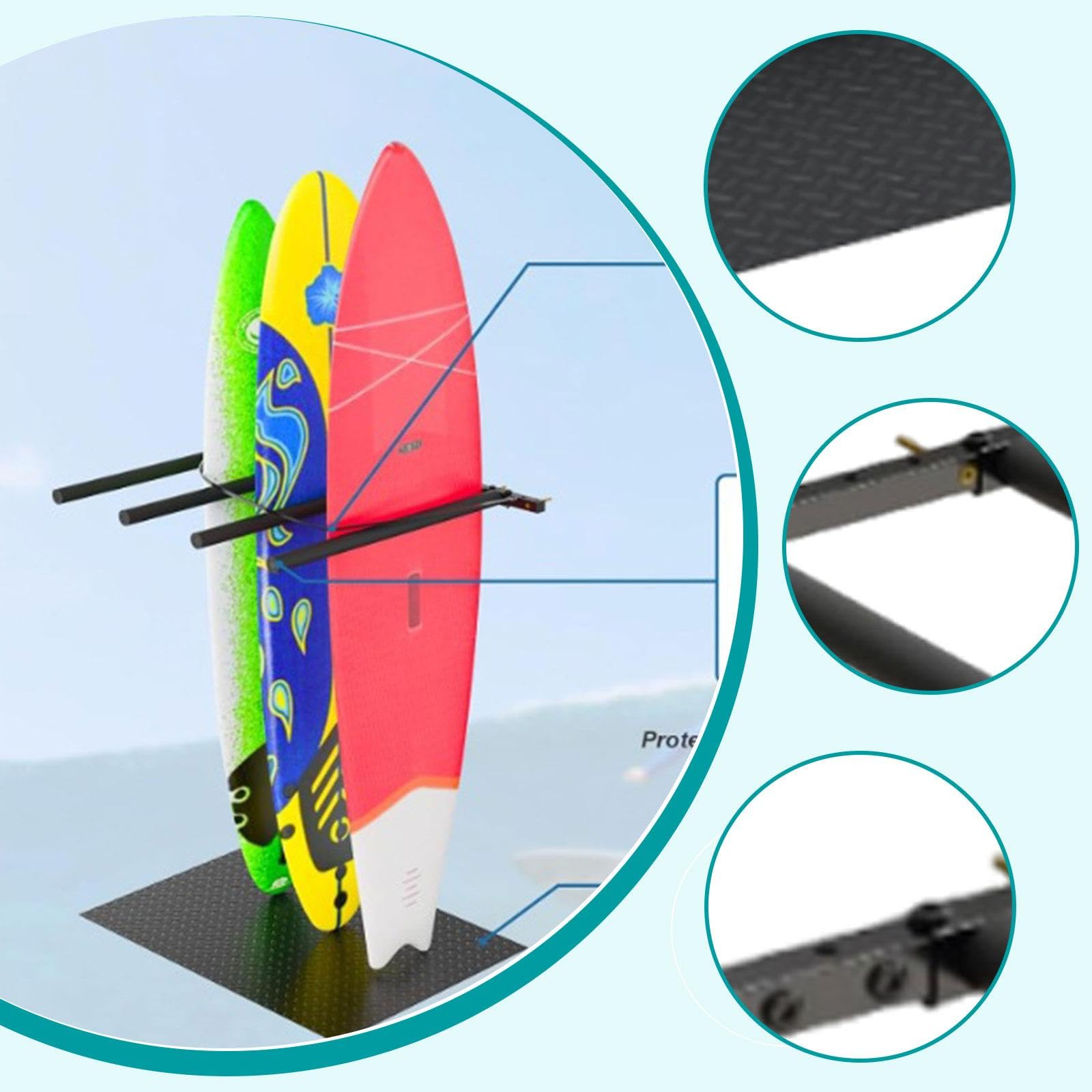 Porta Tavola da Surf Verticale Supporto a Muro Rastrelliera Regolabile Espositore con Cinghie in Lattice E Imbottitura Anti Graffio Adatto per Organi