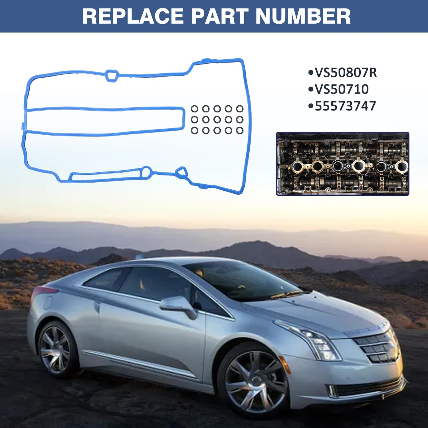 Valve Cover Gasket Set Compatible with Chevy Cadillac Buick Vehicle 2011-2016 Cruze 2012-2019 Sonic 2015-2019 Trax 2011-2015 Volt 2013-2020 Encore 2014-2016 ELR, Replace#VS50807R