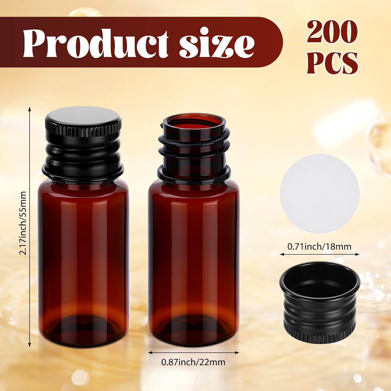 200 Pcs 10ml Mini Plastic Bottles Vials Tiny Jar with Aluminum Screw Lid Cap Clear Plastic Sample Container with Sealed Top Metal Lid for Cosmetic Essential Oil Specimen(Black and Amber)