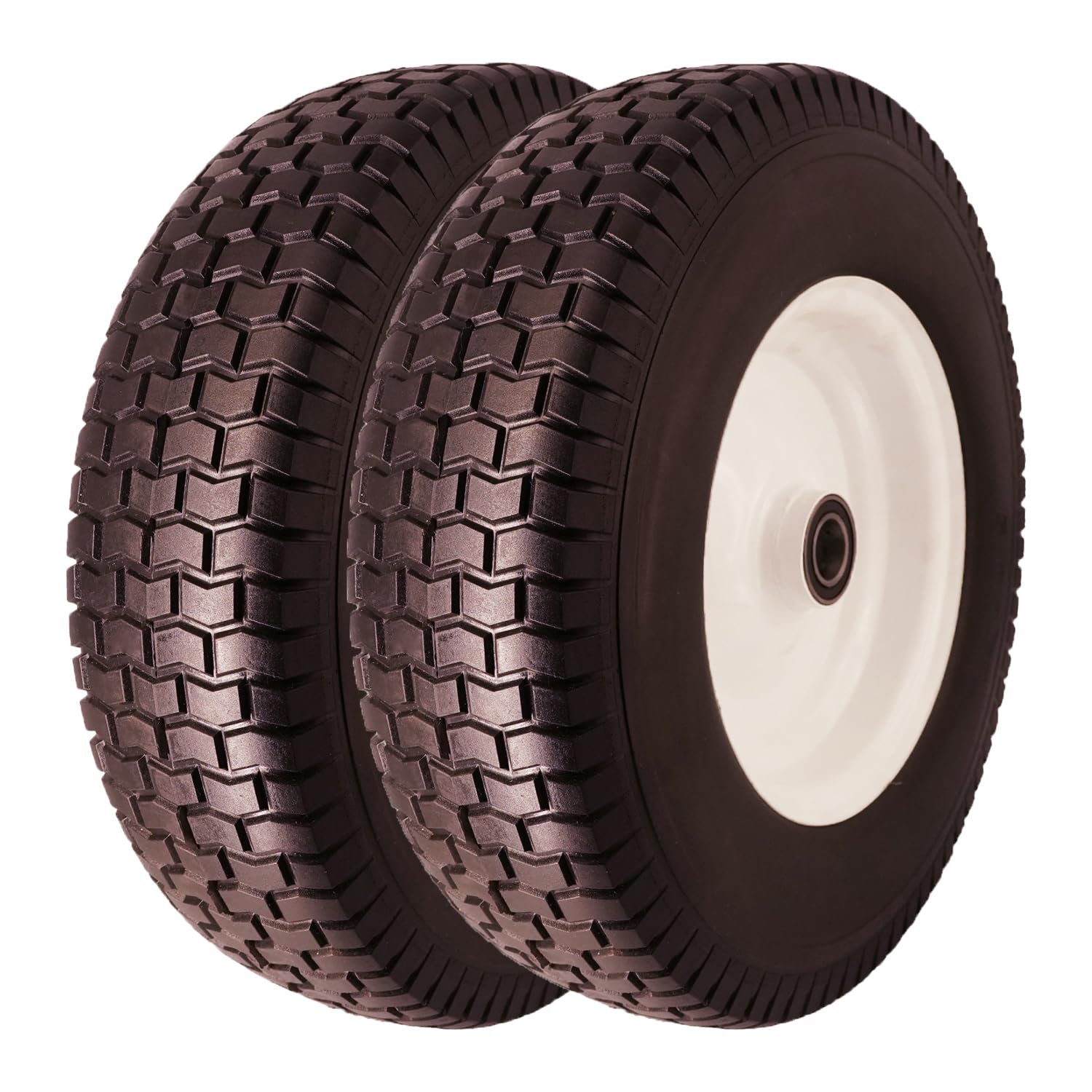 Neumático plano de 16 x 5.00-8 con rodamientos de 1 pulgada, banda de rodadura de césped central de 3 pulgadas, neumático y rueda para cortacésped, tractor de jardín, carretilla, neumático sólido de