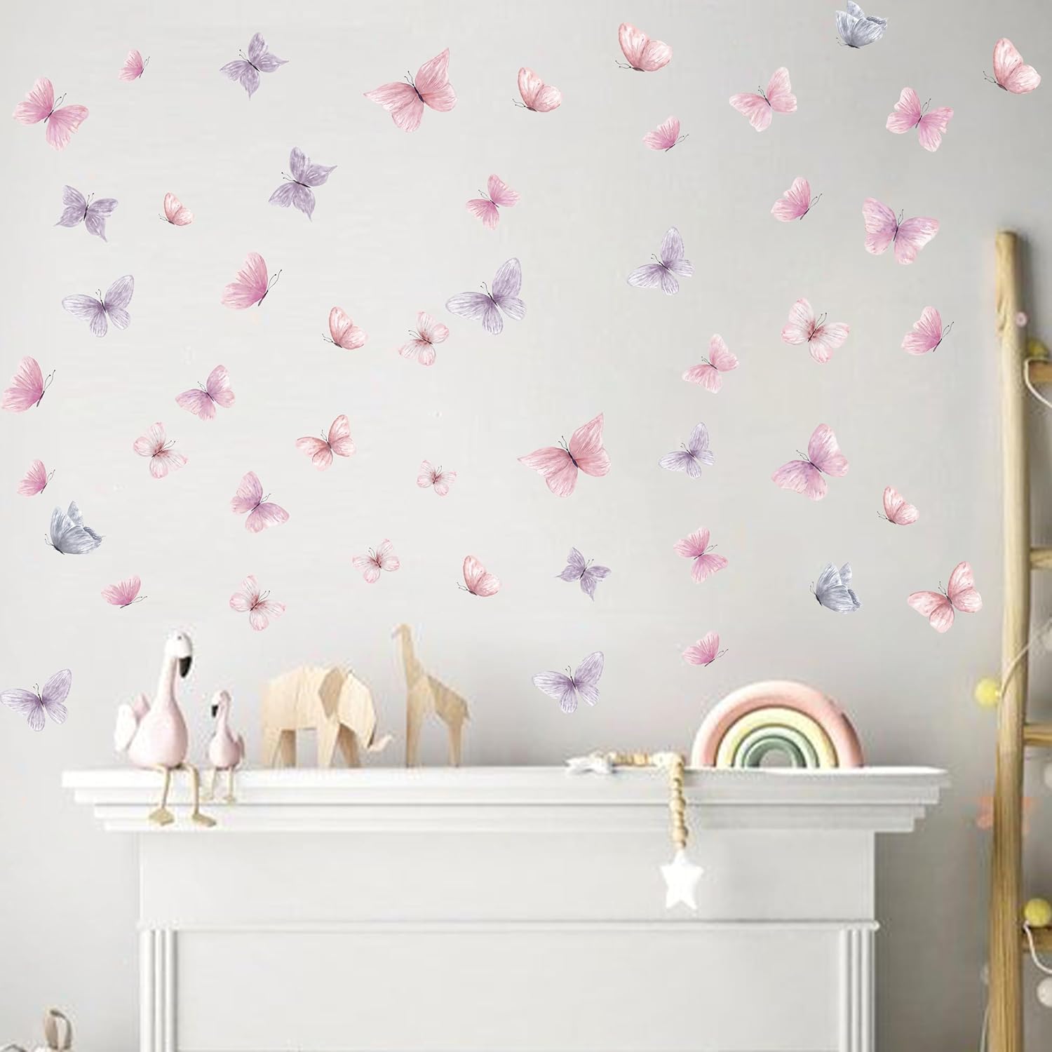 Butterfly Wall Decals - Pink and Purple Art Wall Decals Removable Peel and Stick for Kids Baby Nursery Living Room Bedroom Playroom Sofa TV Background Decorations (Butterfly Pink Purple Wall Stickers)