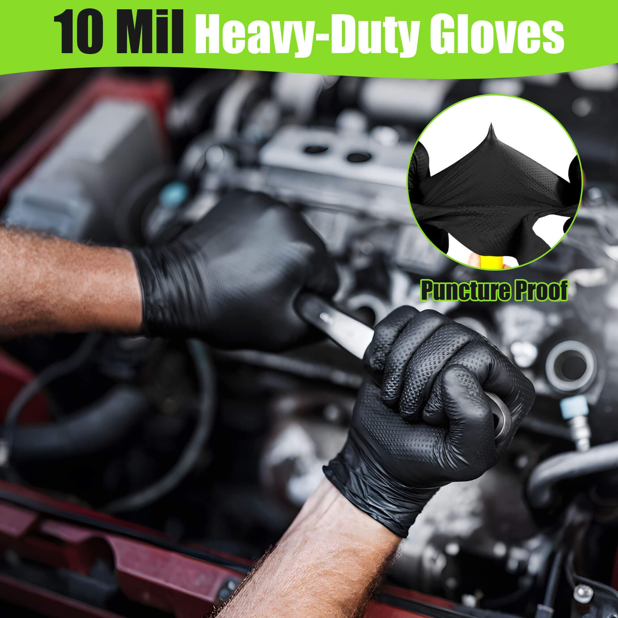 TREEGO Guantes de nitrilo negro de 10 mil, 1000 unidades, medianos, agarre de diamante resistente, guantes desechables sin látex para uso automotriz, industrial, almacén y tienda