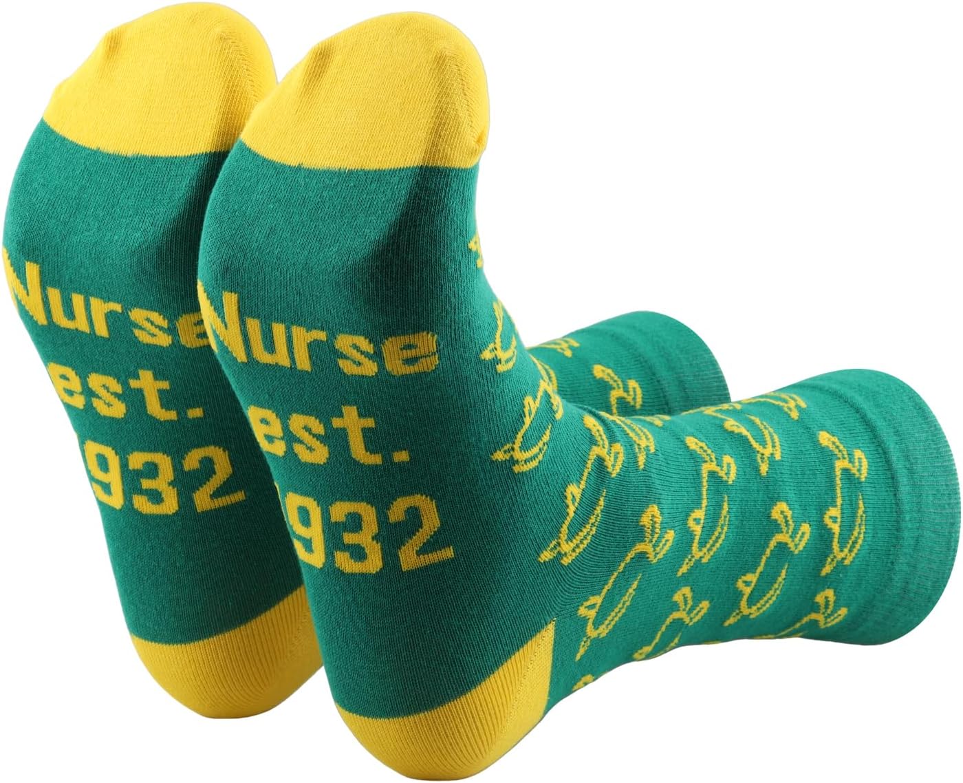 G2TUP Nursing Sorority Inspired Socks Nurse Gift Nurse Est 1932 Green and Yellow Crew Socks Sisterhood Sorors Merch - Image 3