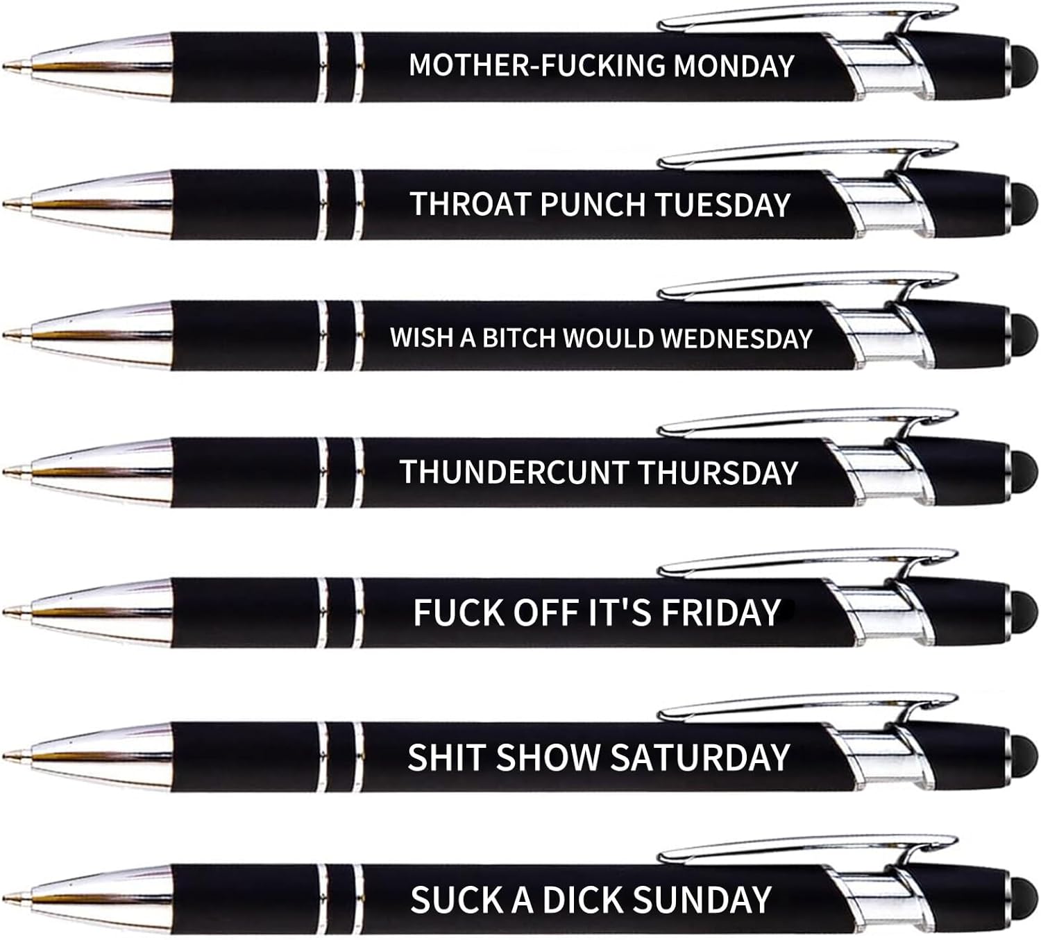 KeCee 7pcs Funny Pens with Fun Saying, Personalized Gag Gifts for Coworkers Friends, Novelty Pens Bulk, Days Of the Week Work Ballpoint Pen Black