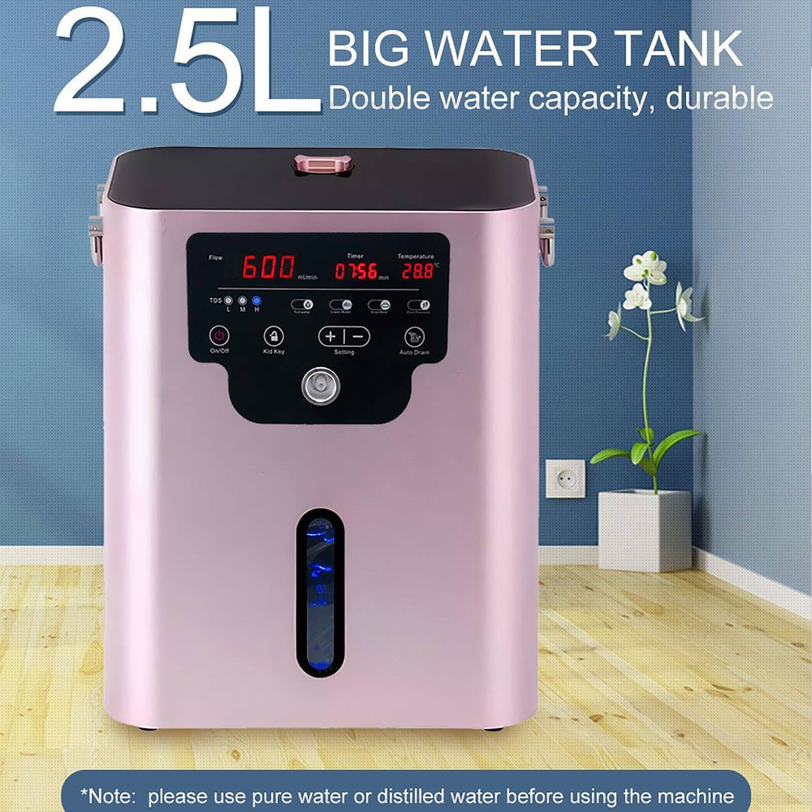Urządzenie Do Inhalacji Wodorem O Wydajności 600 Ml/Min - Duży Zbiornik Na Wodę O Pojemności 2,5 L, Generator Wodoru, Oczyszczanie Jonizatorem Z Ekranem LED, Ustawienie Czasu