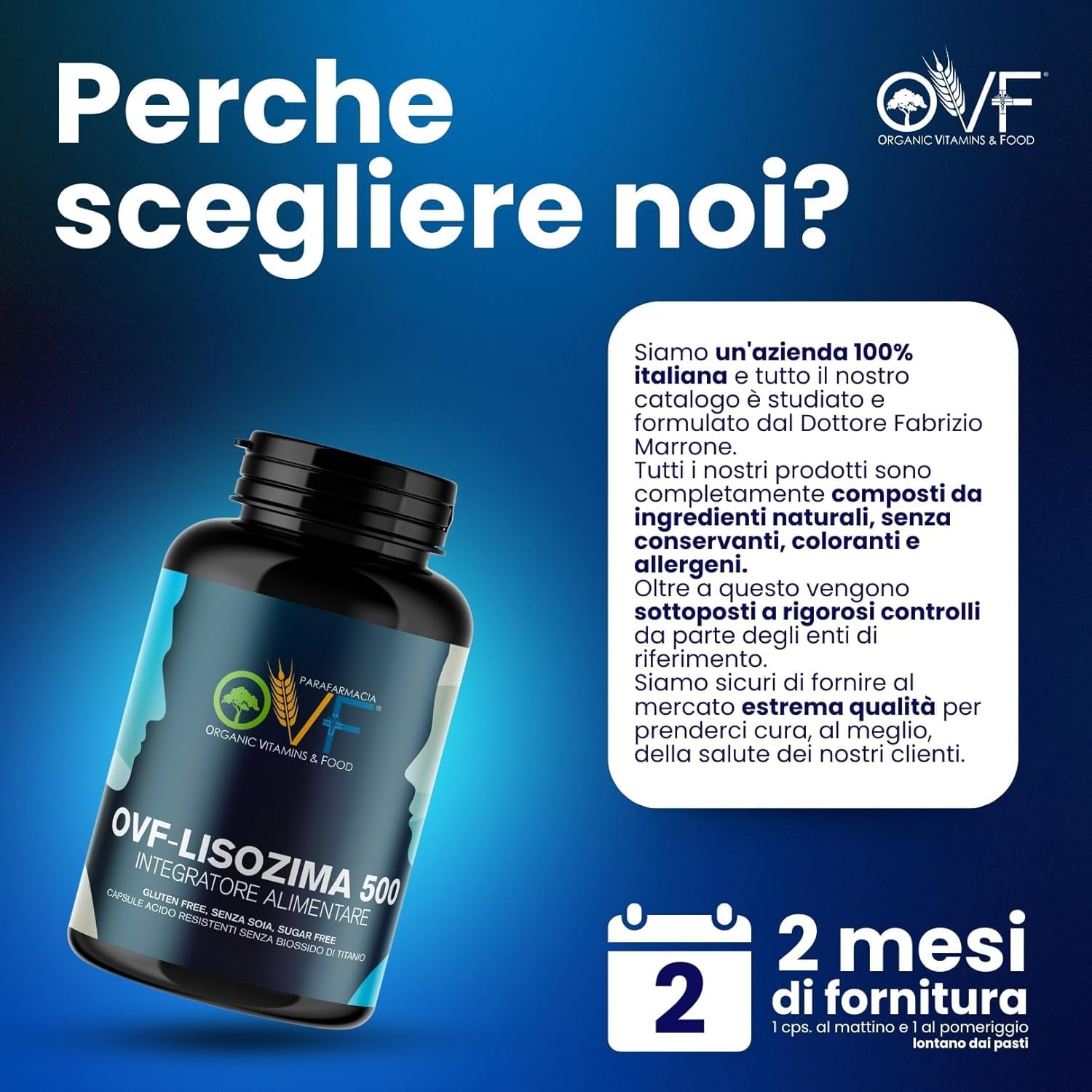 Parafarmacia OVF, 120 CAPS di lisozima 500 mg, (2 mesi di fornitura, Formato Convenienza) immunostimolante