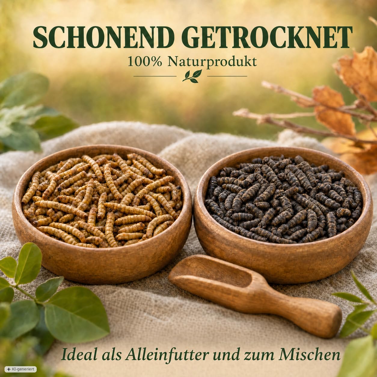EWL Naturprodukte Mehlwürmer 1kg & Soldatenfliegenlarven 1kg getrocknet, Set 2kg für Wildvögel, Igel, Fische und Reptilien