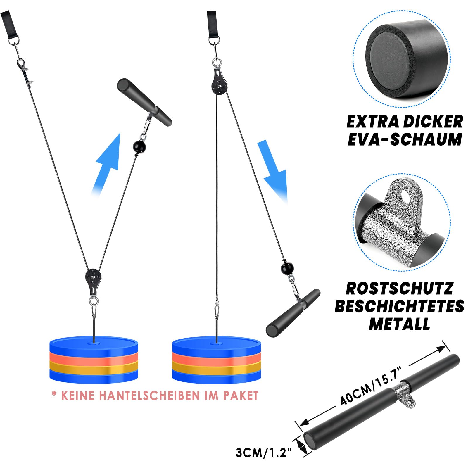 Kabelzug Fitness Latzug Gym Kabel mit Gerader Stange, Fitness Kabelzug Set Trainer Trizeps Bizeps Rücken Arm Trainingsgerät Latzugturm Kabelturm Sportgeräte Home Gym Workout Zuhause
