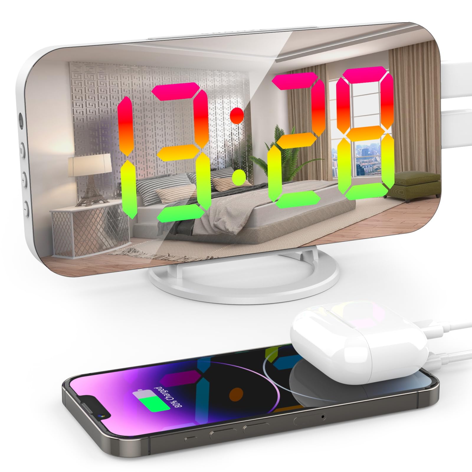 Lafocuse Bunter Wecker Digital mit RGB LED Display und Spielverhalten für Kinder ohne Ticken im Schlafzimmer Weiß
Lafocu