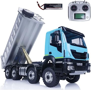 LESU 1/14 RC Hydraulic Dump Truck 8X8 Metal Chassis RC Dumper Tipper Trucks Model Motor ESC Servo Shell Painted Blue