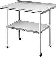 Vista 1 de VIVOHOME Mesa de trabajo de acero inoxidable de 24 x 36 pulgadas con salpicadero, mesa comercial de preparación con ruedas para restaurante, hotel