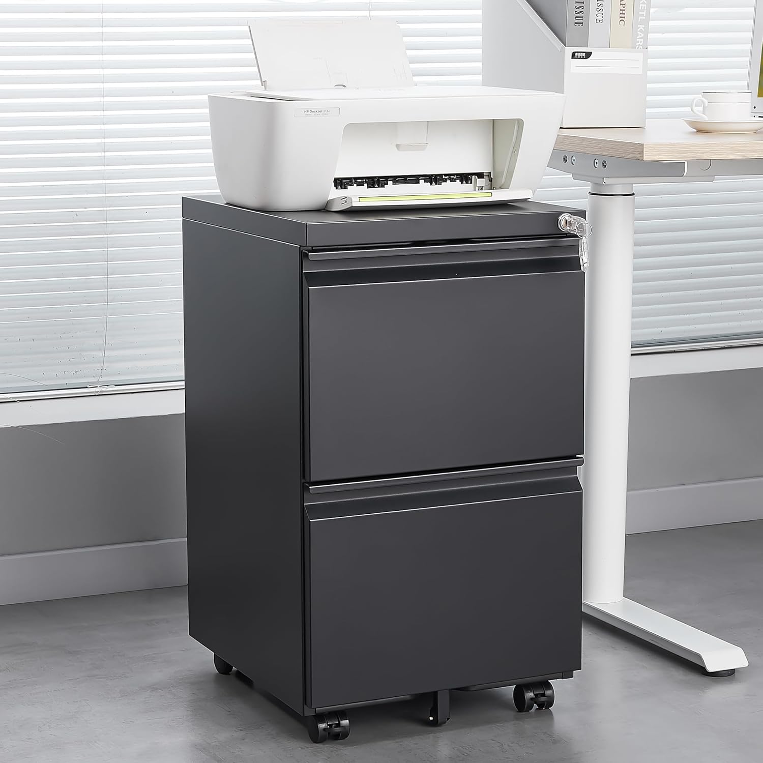 VFJ 2 Drawer File Cabinet with Lock, Metal Under Desk Rolling Filing Cabinet fits Letter/Legal/A4 Size for Home Office, Mobile Filing Cabinet, Assemble Required
