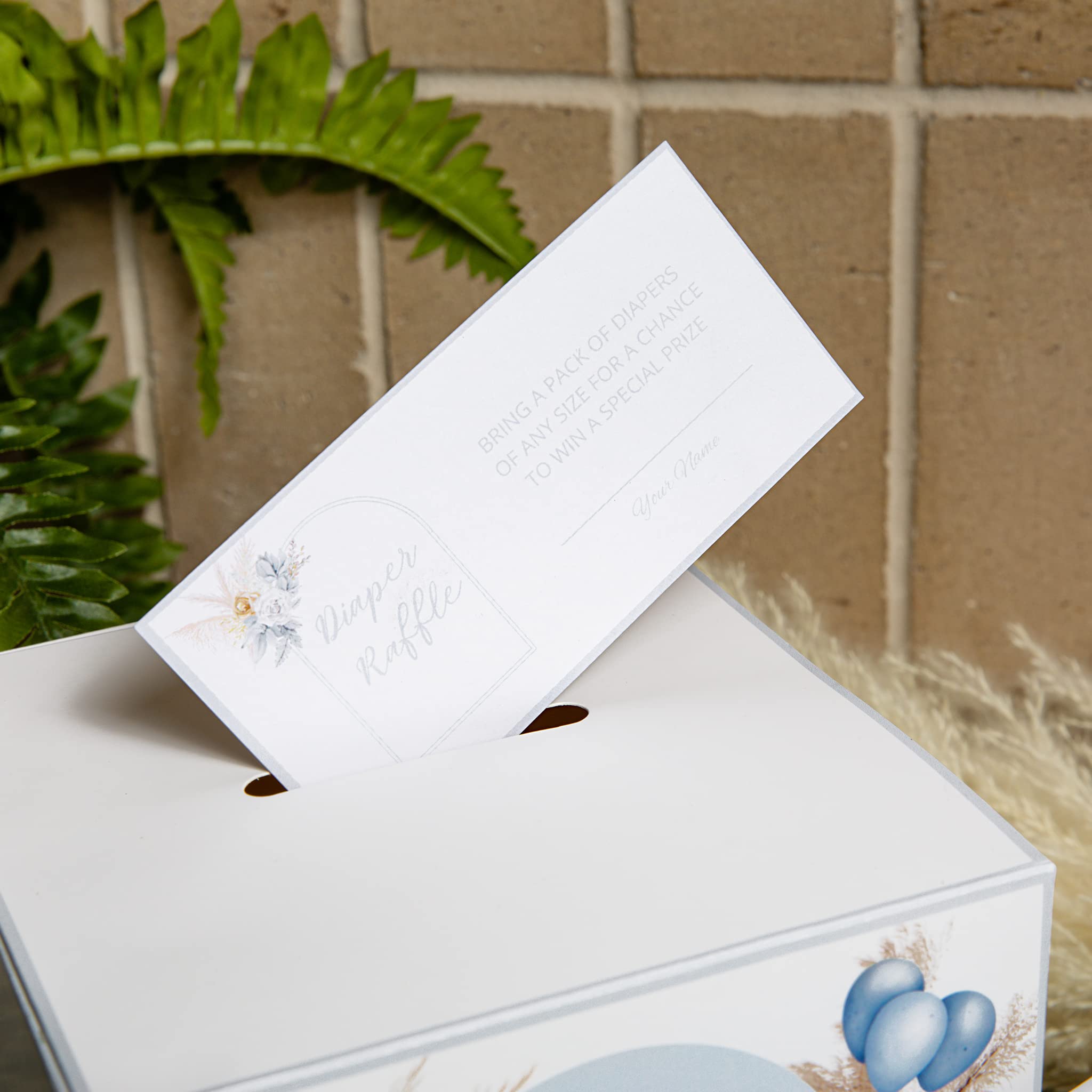Juego de 50 tarjetas de lotería para baby shower con caja de lotería para pañales usadas para juegos de fiesta de bebé o decoraciones de moda para baby shower
