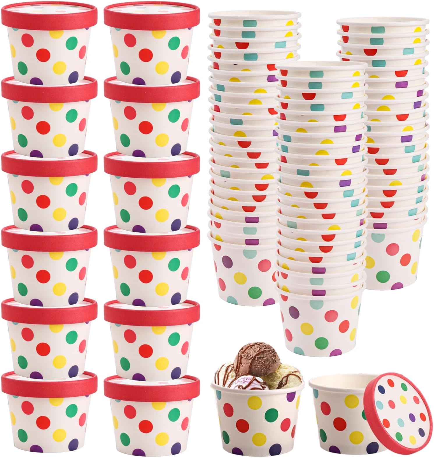 Dicunoy 60 Pack 8 oz Paper Ice Cream Cups with Lids, Disposable Sundae Dessert Bowls, Frozen Yogurt Containers Party Supplies for Hot and Cold Food, Soup, Frozen Yogurt, Salad, Fruit