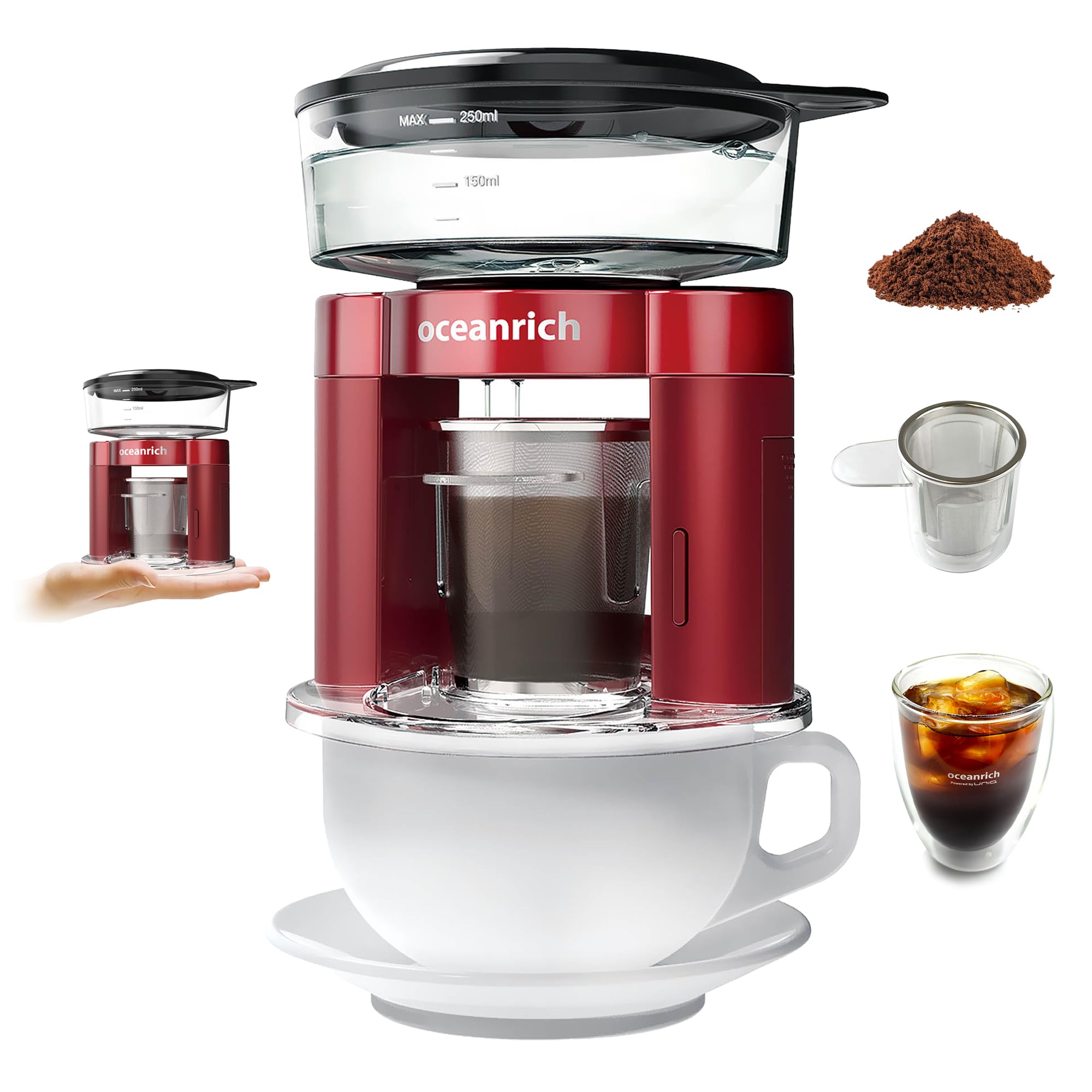 oceanrich Plus (オーシャンリッチ プラス) 自動ドリップ・コーヒーメーカー 250ml ステンレスフィルター ドリップバック 2Way対応モデル レッド Amazon | oceanrich Plus (オーシャンリッチ プラス) 自動