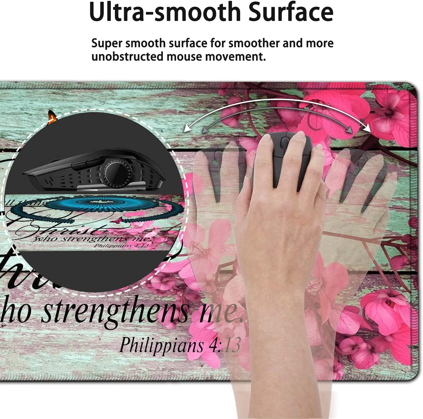 Ergonomics Keyboard Mouse Pad Set, Memory Foam Keyboard Wrist Rest Support,XXL Extended Big Wireless Gaming Mouse Mat 31.5x11.8 in Desk Pad, Philippians 4:13 & Red Flowers Large Mouse Pad