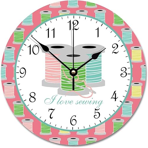 Miniatura 15 de ArogGeld Reloj de pared para máquina de coser, reloj de pared de madera, funciona con pilas, 15 pulgadas, silencioso, sin tictac, moderno, para