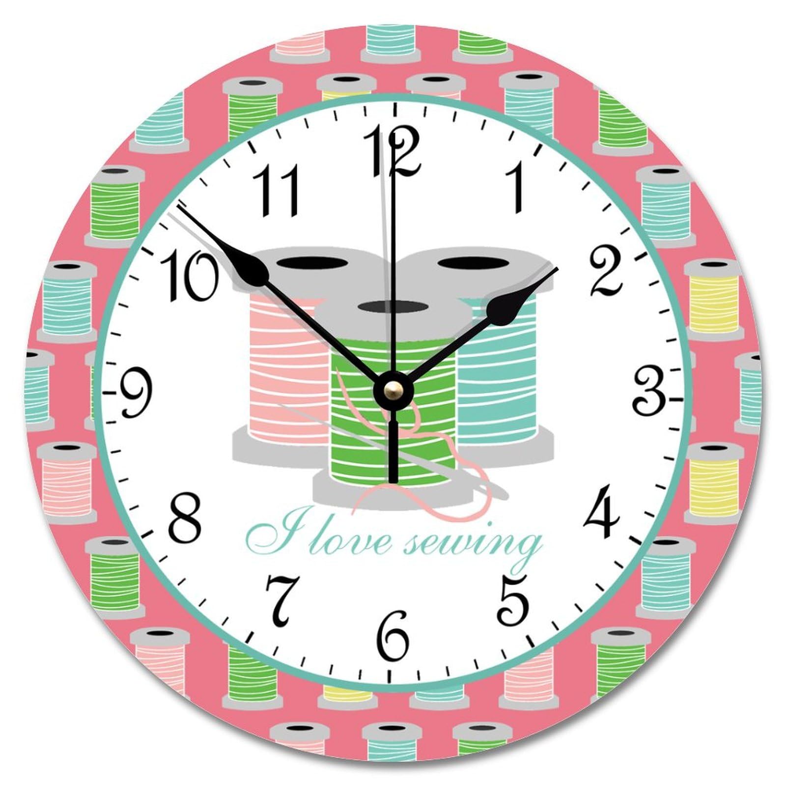 LMMIXEE I Love Sewing Wall Clock Sewing Room Round Decorative Clocks Battery Operated 12 Inch Silent Non-Ticking Boho Retirement Living Room Decor Gift for Man Woman Friend Anniversary