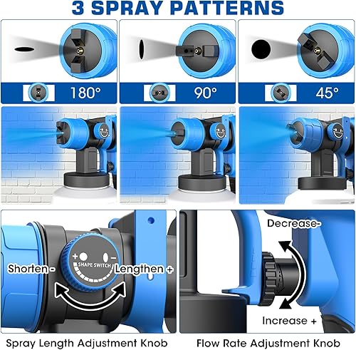 Miniatura 5 de Pulverizador de pintura, pulverizador de pintura eléctrico de 700 W con recipiente de 33.8 fl oz, pistola de pintura con 5 boquillas y 3 patrones,