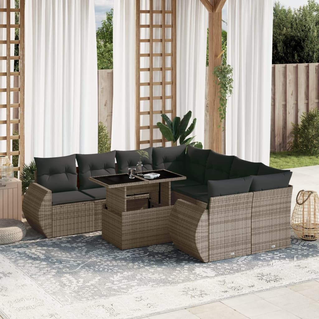 Gecheer 9Piece Garden Lounge Set Rattan, Balcony Lounge, Patio Sofa