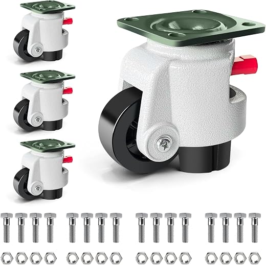 FIZAR 4 Pack Heavy Duty Leveling Casters for Workbench 6600 LBS Capacity, Upgraded Handle Design Retractable Caster Wheels...