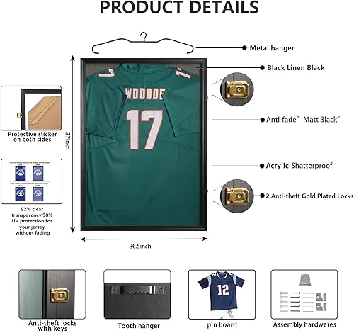 Miniatura 10 de VERANI Paquete de 2 vitrinas con marco de jersey, marco de exhibición de jersey, caja de sombra de jersey con 98% de protección UV, acrílico para