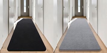 Keeko 2x6 Runner Rug Black and Grey, Bedroom Bedside Runner Rug Small Carpet Living Room Throw Rugs for Hallway Soft Indoor Memory Foam Rugs for Teen Kids Classroom Nursery Dorm Laundry Room Decor