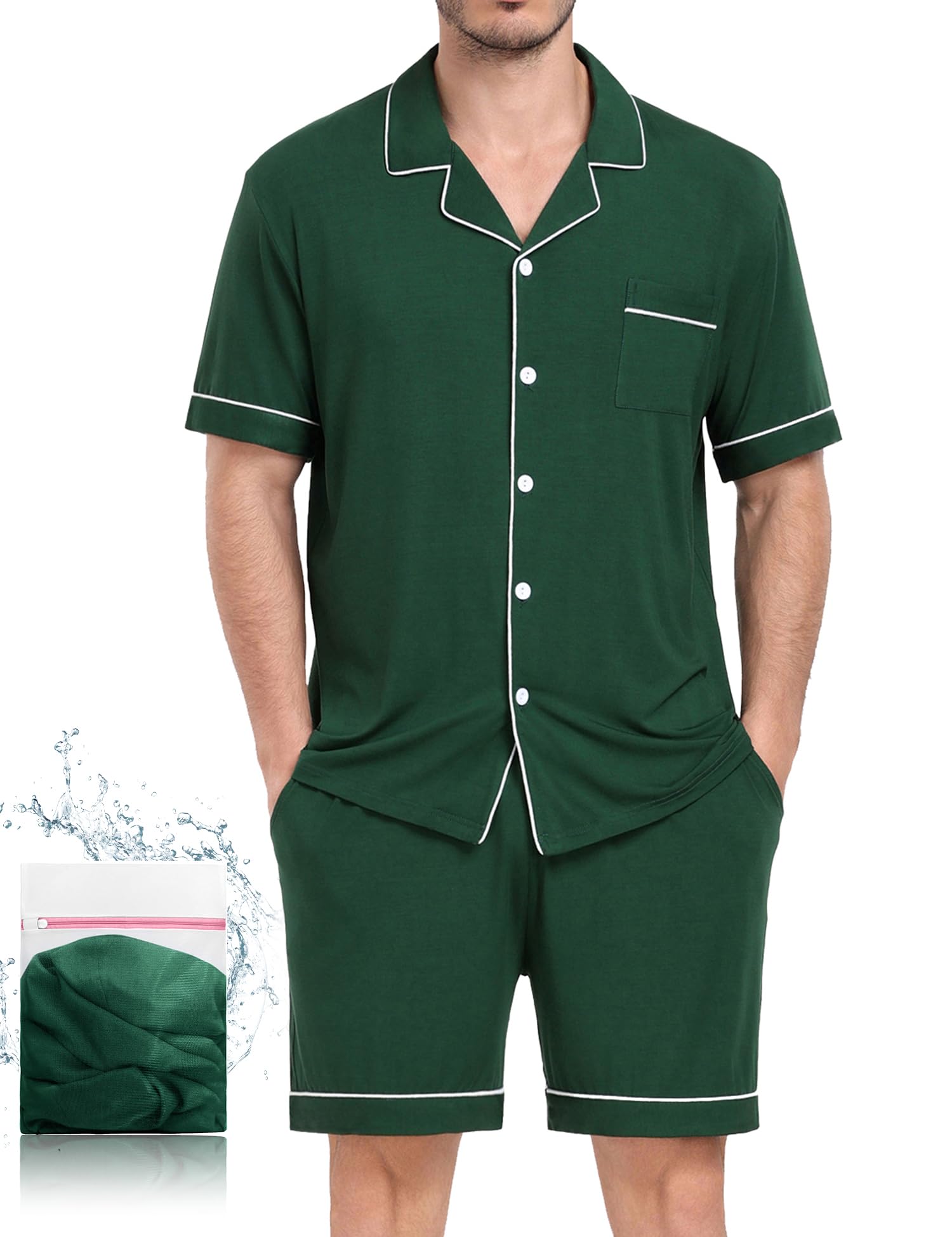 YOPUGEE Mens Pajamas Set Short Sleeve Sleepwear Button Down Loungewear Set Soft Modal 2Pcs Pj Set with Pockets S-3XL