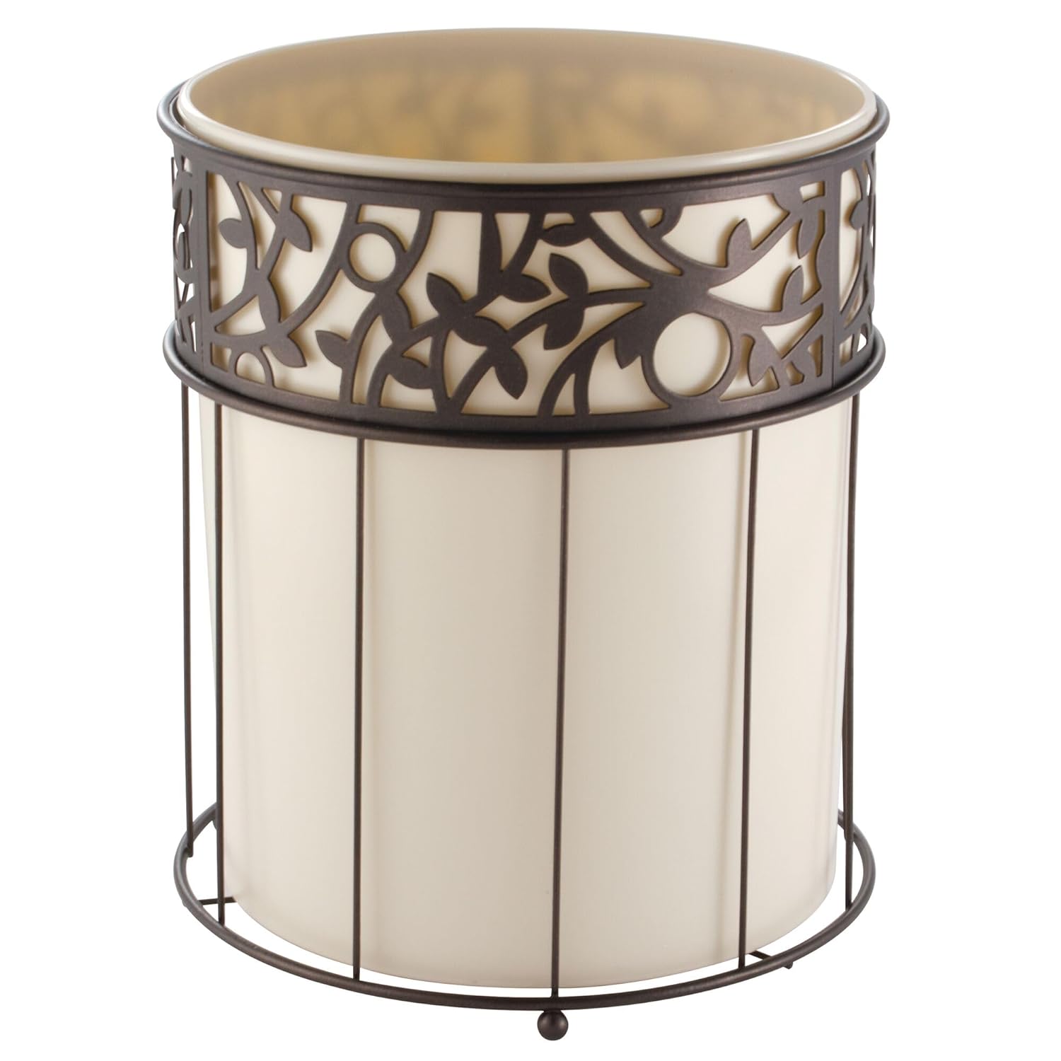 iDesign Metal Vine Bathroom Trash Can with Plastic Insert - Set of 2 - Vanilla/Bronze