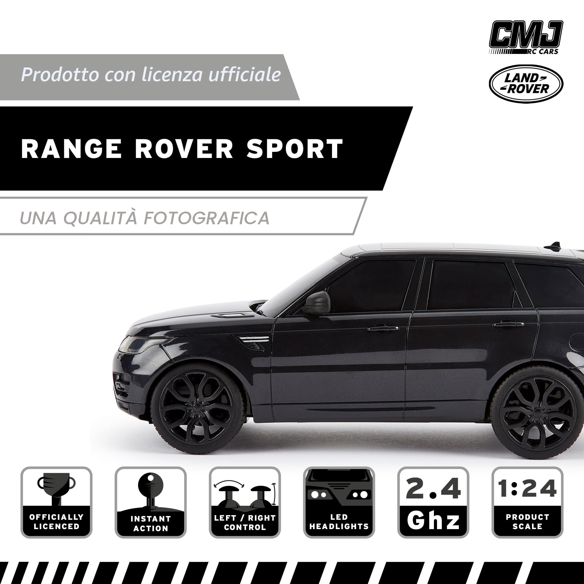 CMJ RC Cars Range Rover Sport Remote Control Car Scala 1:24 con luci LED funzionanti, Supercar radiocomandata (Nero)