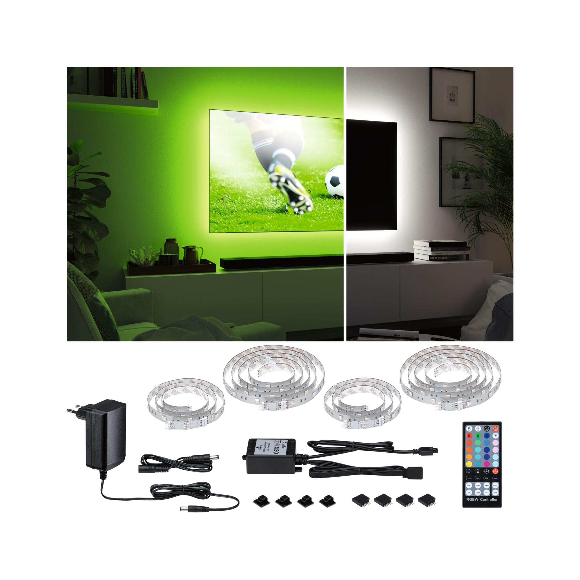 Paulmann 78876 MaxLED 250 Strip LED TV Comfort set di base 65 pollici 4,3m 22W 234lm/m 28LEDs/m RGBW+ 24VA dimmerabile
