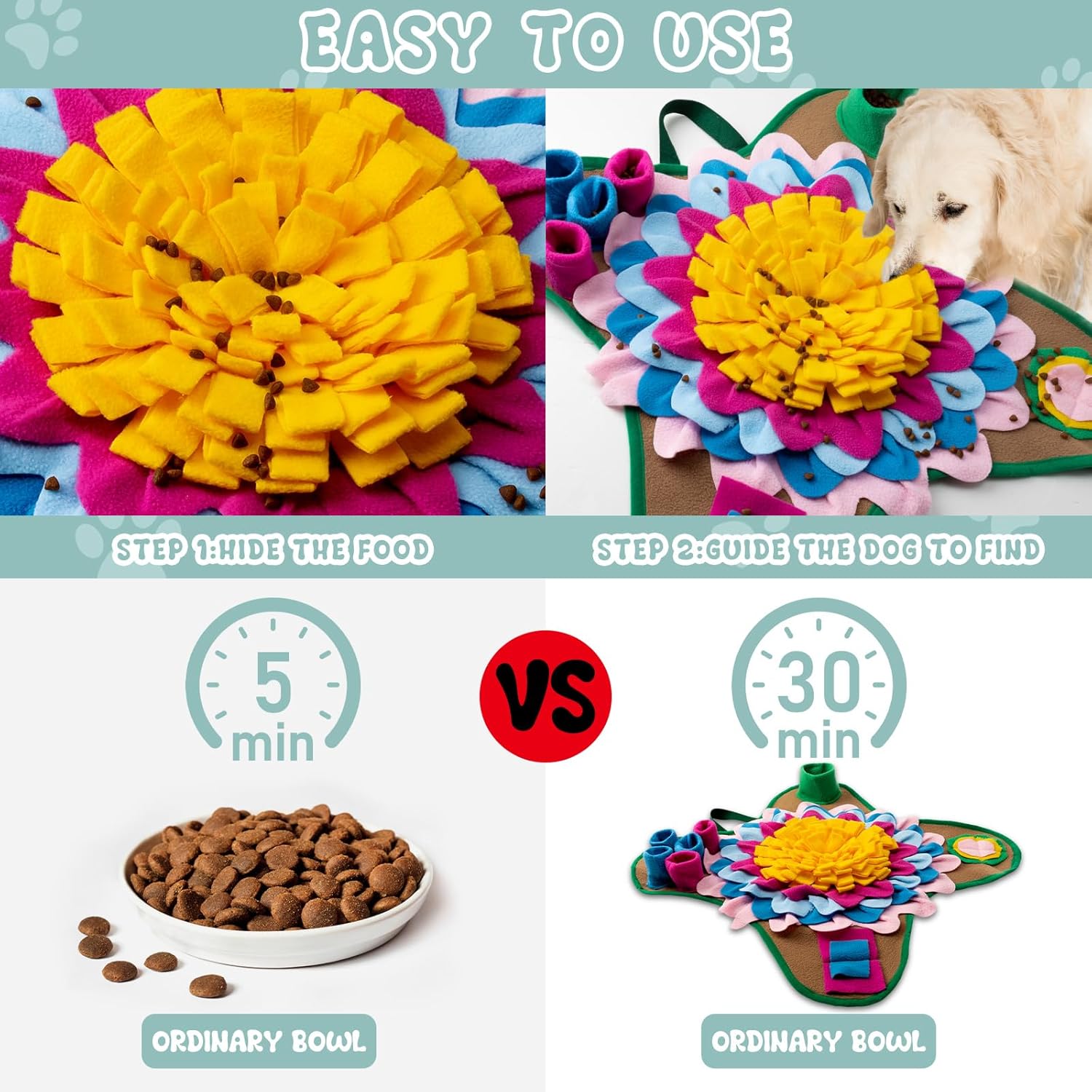 Tatuo 2 Pack Pet Snuffle Mat for Dogs Treat Interactive Dog Feeding Mat Portable Puzzle Toys for Small Medium Breed Dogs Puppy Foraging Feed Game(Elegant Style)